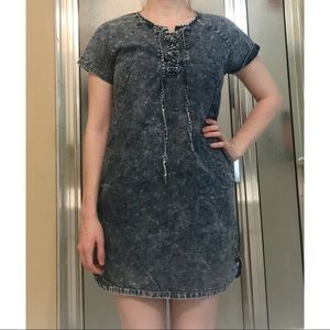 Denim Lace Up Mini Dress